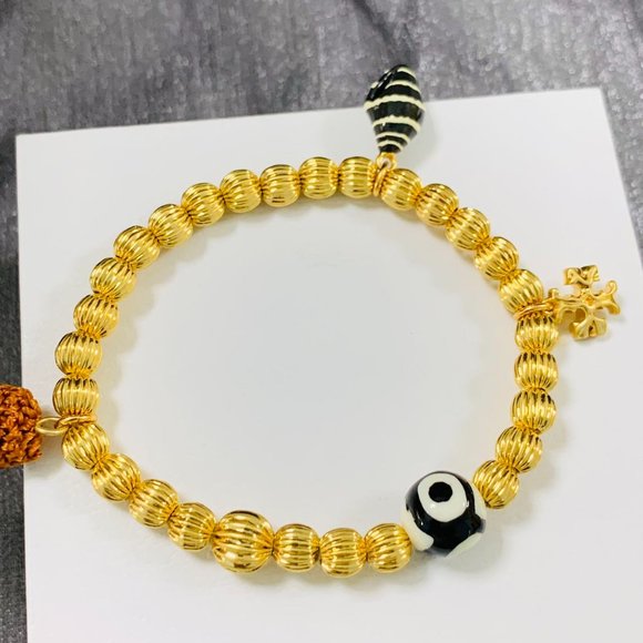 Tory Burch Bracelet Roxanne Multicolot Bead Tassel bracelet Rolled Gold - Picture 12 of 14